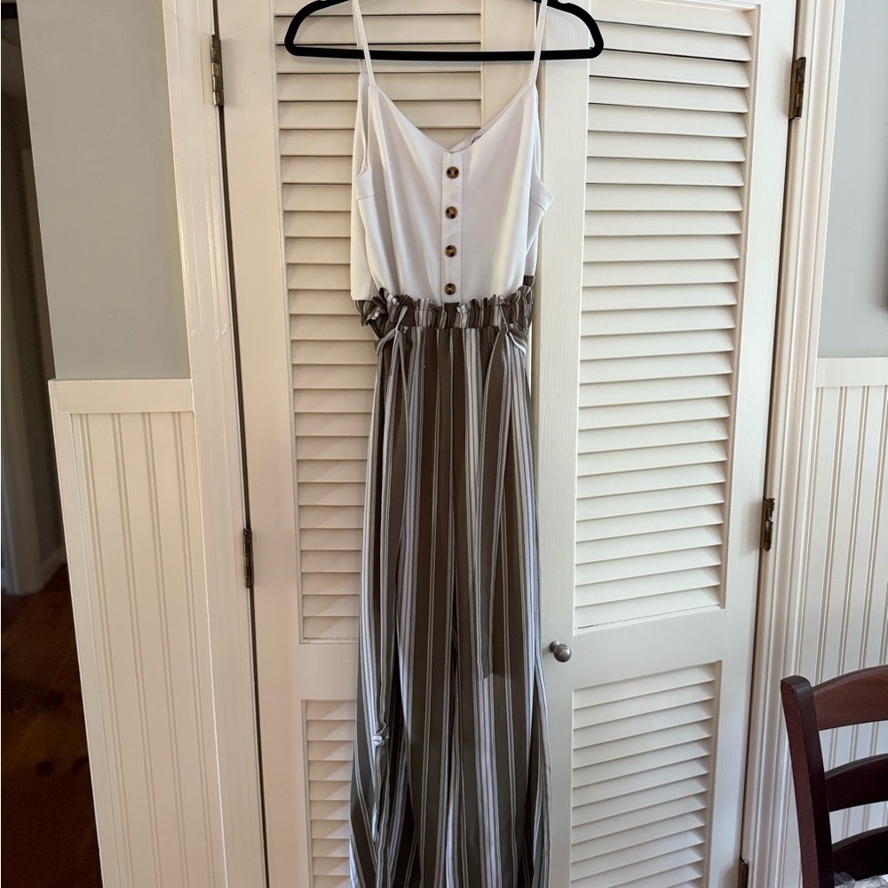 Blue Rain White and Green Striped Jumpsuit